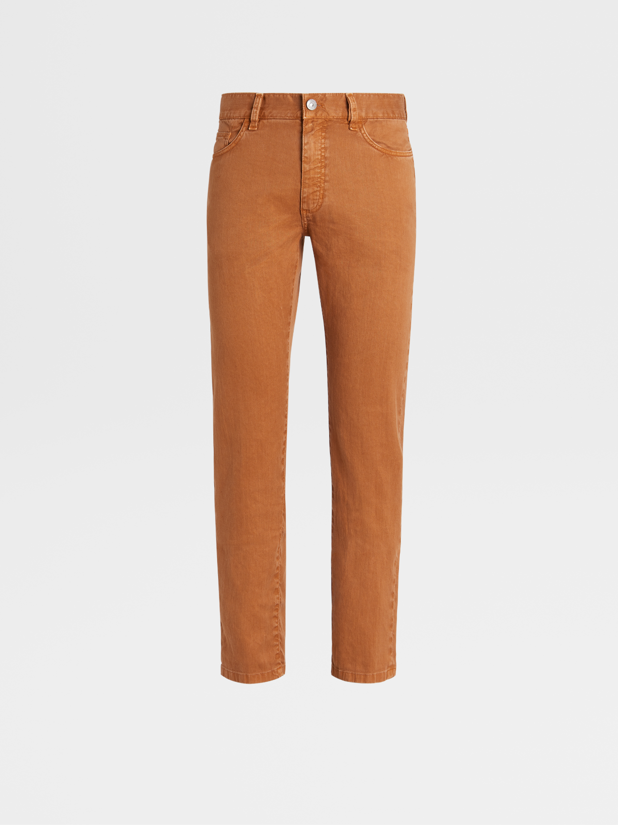 Orange Garment Dyed Stretch Linen and Cotton 5-Pocket Jeans